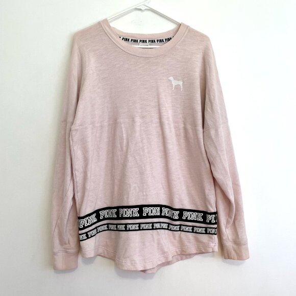 VS PINK VICTORIAS SECRET Varsity Crew Baby Pink Double Sided Crewneck Sweatshirt - Picture 3 of 16